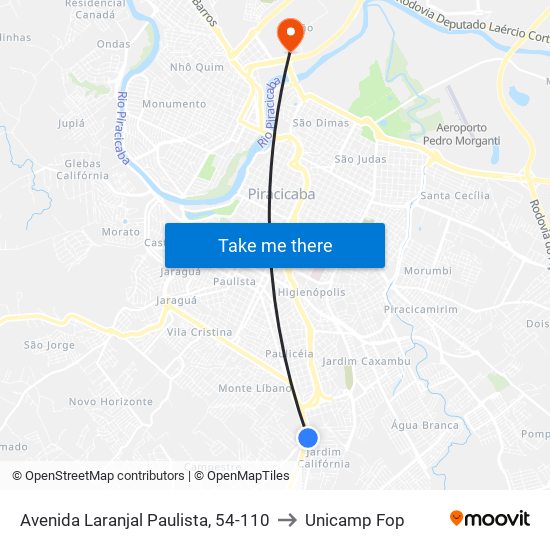 Avenida Laranjal Paulista, 54-110 to Unicamp Fop map