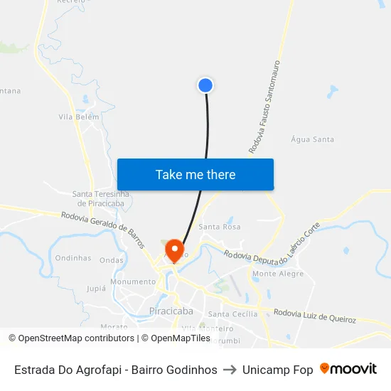 Estrada Do Agrofapi - Bairro Godinhos to Unicamp Fop map
