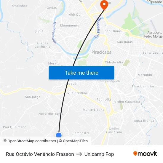 Rua Octávio Venâncio Frasson to Unicamp Fop map