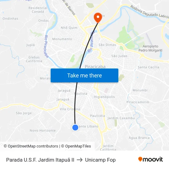 Parada U.S.F. Jardim Itapuã II to Unicamp Fop map