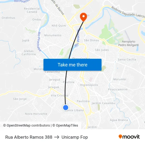 Rua Alberto Ramos 388 to Unicamp Fop map