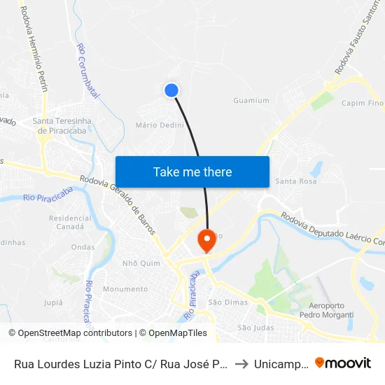 Rua Lourdes Luzia Pinto C/ Rua José Pinto De Lima to Unicamp Fop map