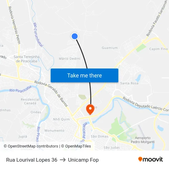 Rua Lourival Lopes 36 to Unicamp Fop map