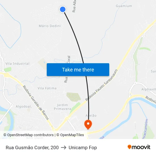 Rua Gusmão Corder, 200 to Unicamp Fop map