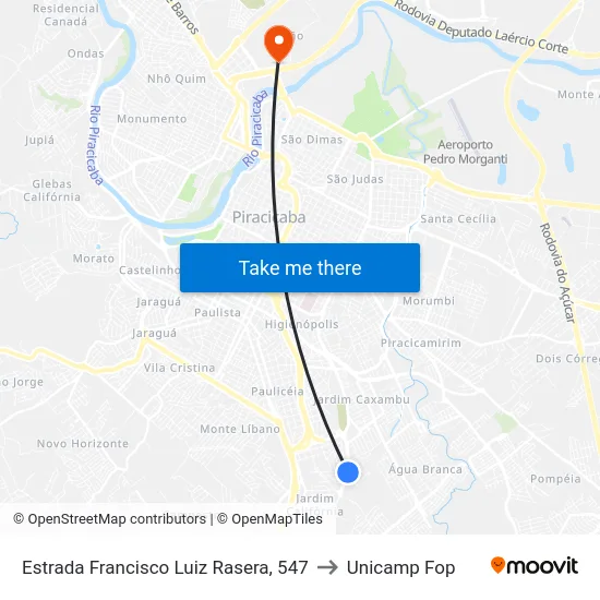 Estrada Francisco Luiz Rasera, 547 to Unicamp Fop map