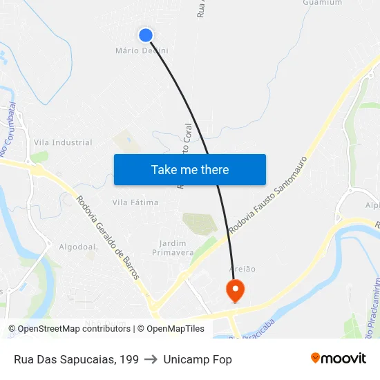 Rua Das Sapucaias, 199 to Unicamp Fop map