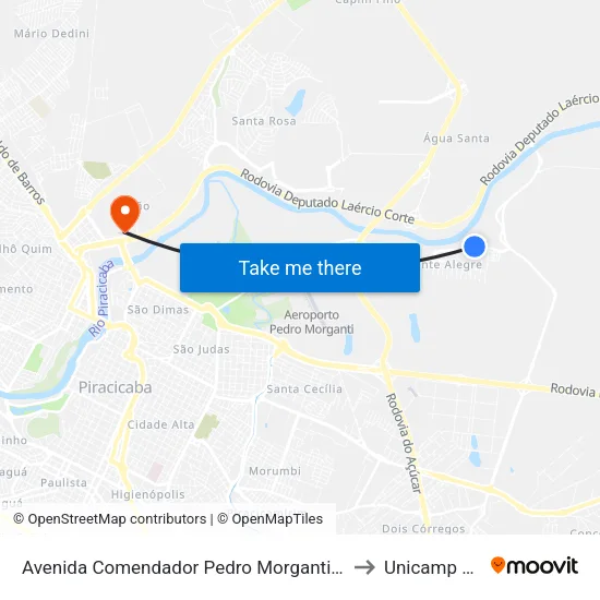 Avenida Comendador Pedro Morganti, 4817 to Unicamp Fop map