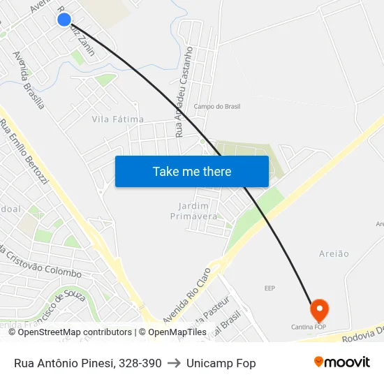 Rua Antônio Pinesi, 328-390 to Unicamp Fop map