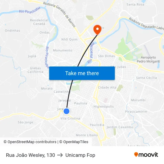 Rua João Wesley, 130 to Unicamp Fop map