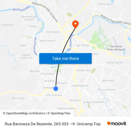 Rua Baroneza De Rezende, 265-303 to Unicamp Fop map