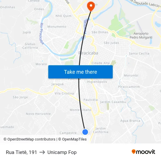 Rua Tietê, 191 to Unicamp Fop map