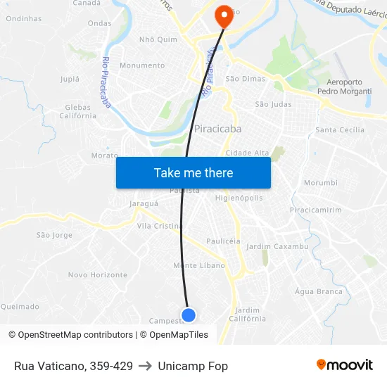 Rua Vaticano, 359-429 to Unicamp Fop map