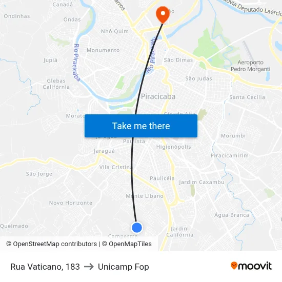 Rua Vaticano, 183 to Unicamp Fop map