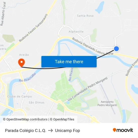 Parada Colégio C.L.Q. to Unicamp Fop map
