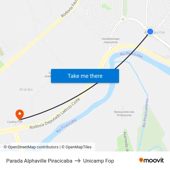 Parada Alphaville Piracicaba to Unicamp Fop map