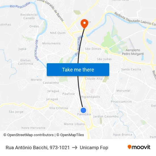 Rua Antônio Bacchi, 973-1021 to Unicamp Fop map