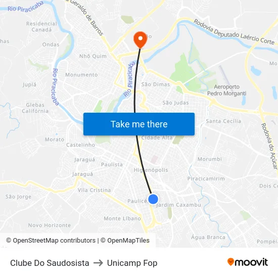 Clube Do Saudosista to Unicamp Fop map