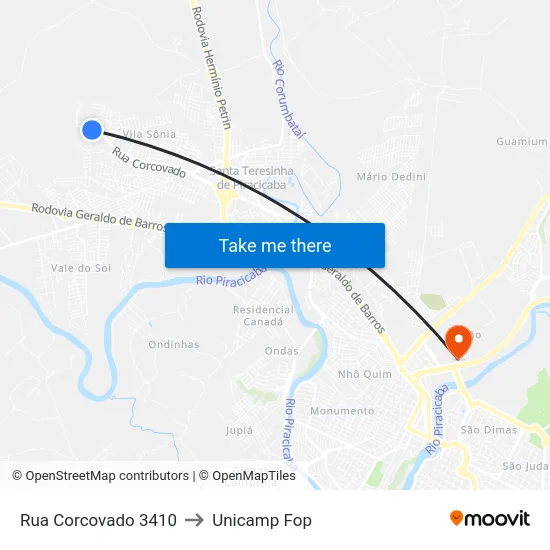 Rua Corcovado 3410 to Unicamp Fop map