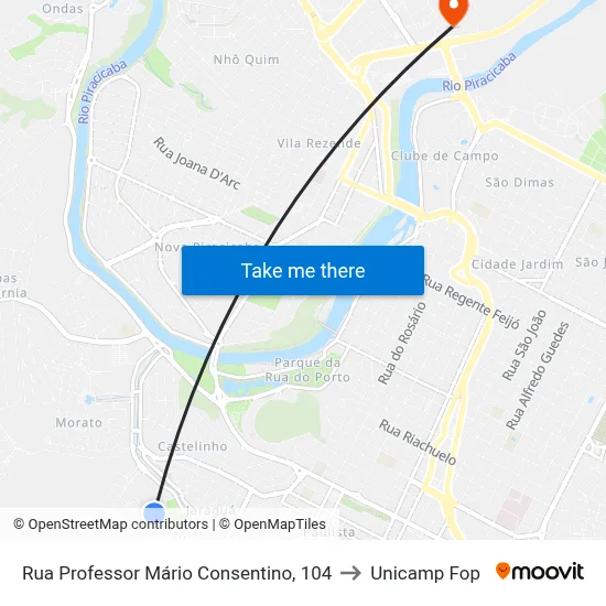 Rua Professor Mário Consentino, 104 to Unicamp Fop map