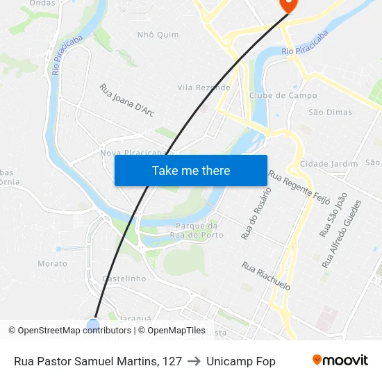 Rua Pastor Samuel Martins, 127 to Unicamp Fop map