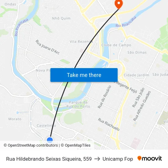 Rua Hildebrando Seixas Siqueira, 559 to Unicamp Fop map