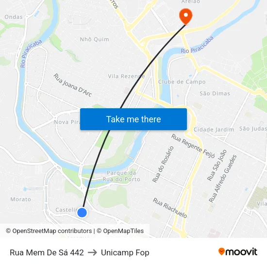 Rua Mem De Sá 442 to Unicamp Fop map