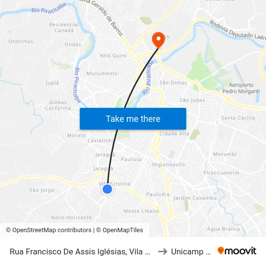 Rua Francisco De Assis Iglésias, Vila Cristina to Unicamp Fop map
