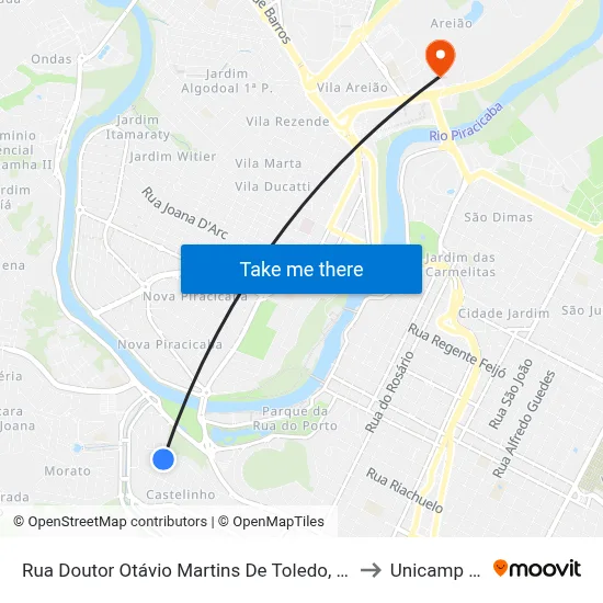 Rua Doutor Otávio Martins De Toledo, 494-498 to Unicamp Fop map