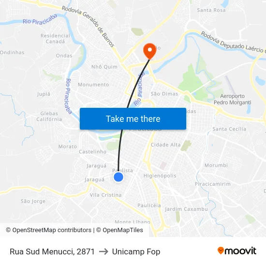 Rua Sud Menucci, 2871 to Unicamp Fop map