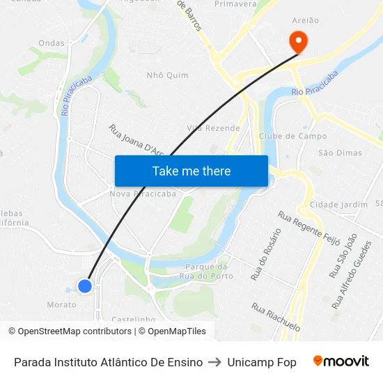 Parada Instituto Atlântico De Ensino to Unicamp Fop map