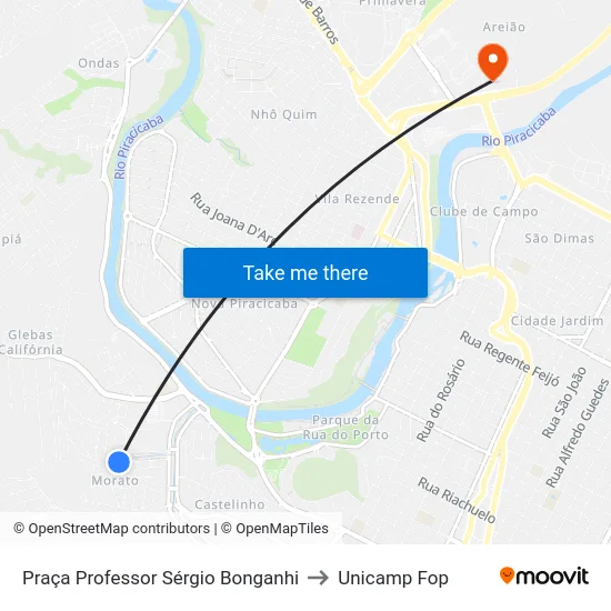 Praça Professor Sérgio Bonganhi to Unicamp Fop map