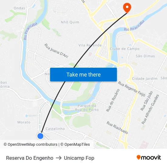 Reserva Do Engenho to Unicamp Fop map