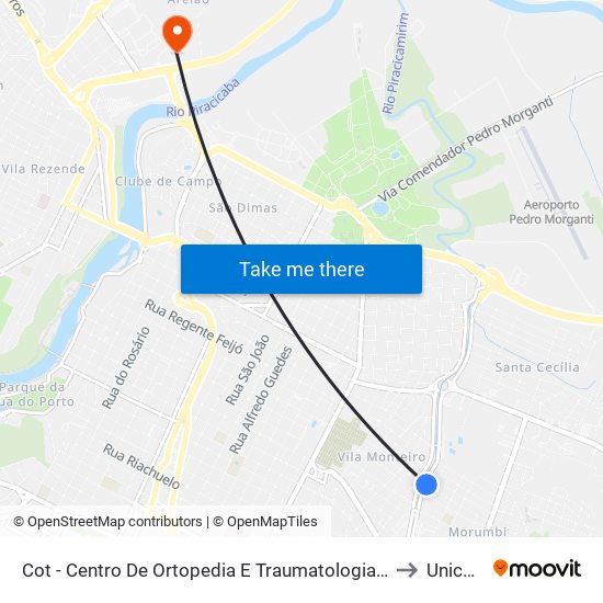 Cot - Centro De Ortopedia E Traumatologia - Referência: Área De Lazer Piracicamirim to Unicamp Fop map