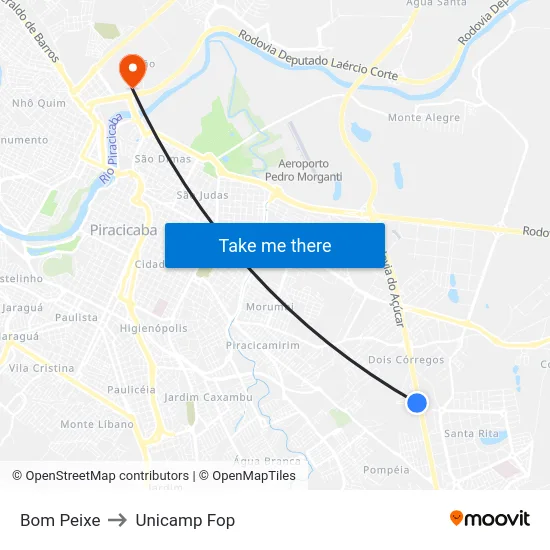 Bom Peixe to Unicamp Fop map