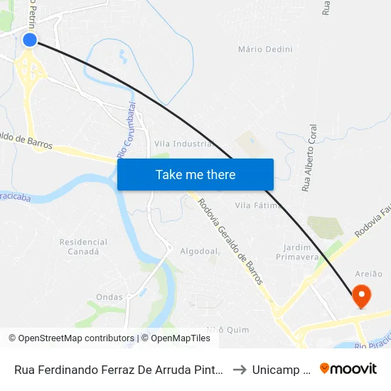 Rua Ferdinando Ferraz De Arruda Pinto, 1-125 to Unicamp Fop map