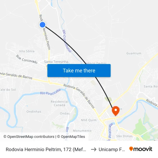 Rodovia Herminio Peltrim, 172 (Mefsa) to Unicamp Fop map