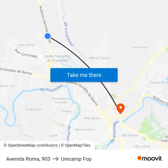 Avenida Roma, 903 to Unicamp Fop map