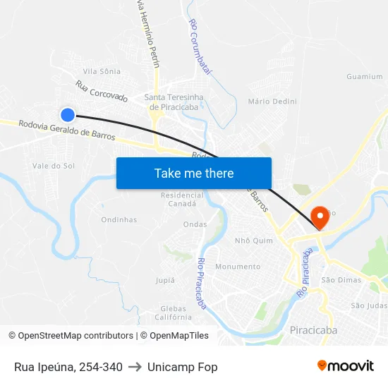 Rua Ipeúna, 254-340 to Unicamp Fop map