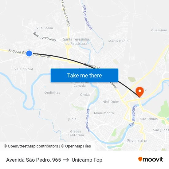 Avenida São Pedro, 965 to Unicamp Fop map