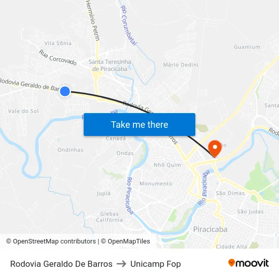 Rodovia Geraldo De Barros to Unicamp Fop map