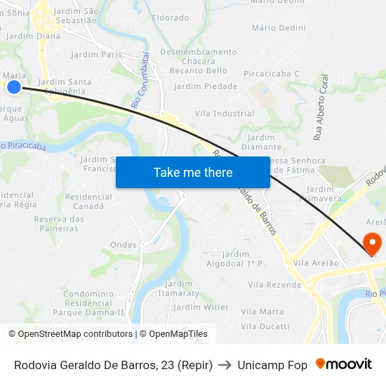 Rodovia Geraldo De Barros, 23 (Repir) to Unicamp Fop map