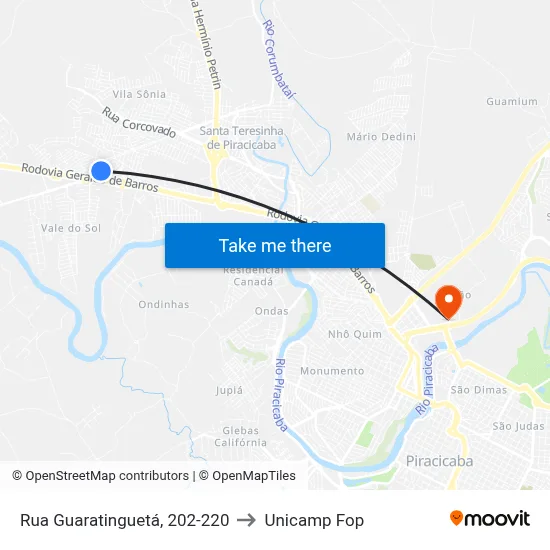 Rua Guaratinguetá, 202-220 to Unicamp Fop map