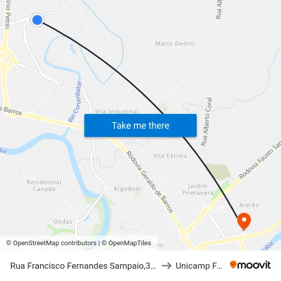 Rua Francisco Fernandes Sampaio,319 to Unicamp Fop map