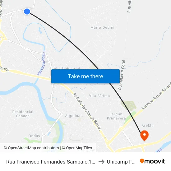 Rua Francisco Fernandes Sampaio,157 to Unicamp Fop map