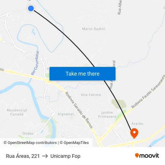 Rua Áreas, 221 to Unicamp Fop map