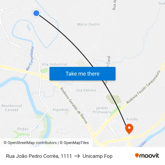 Rua João Pedro Corrêa, 1111 to Unicamp Fop map