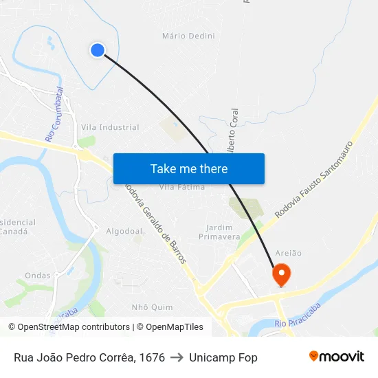 Rua João Pedro Corrêa, 1676 to Unicamp Fop map