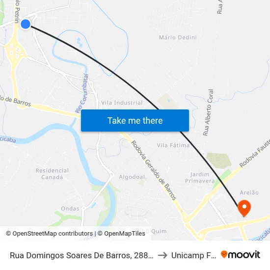 Rua Domingos Soares De Barros, 288-408 to Unicamp Fop map