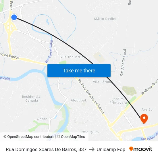 Rua Domingos Soares De Barros, 337 to Unicamp Fop map