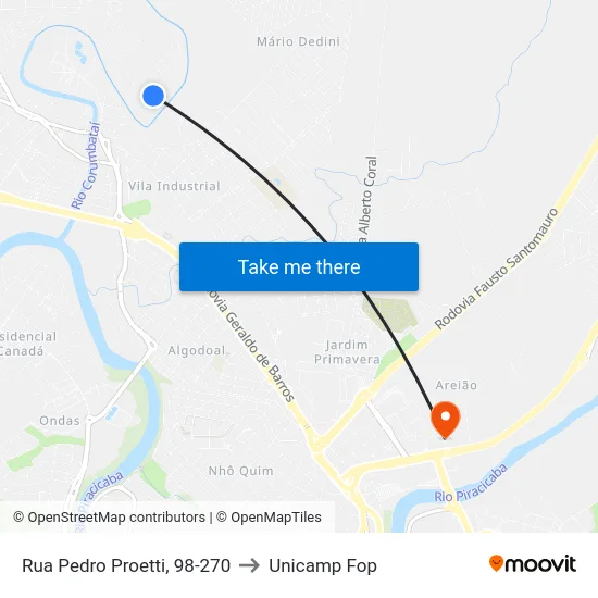 Rua Pedro Proetti, 98-270 to Unicamp Fop map